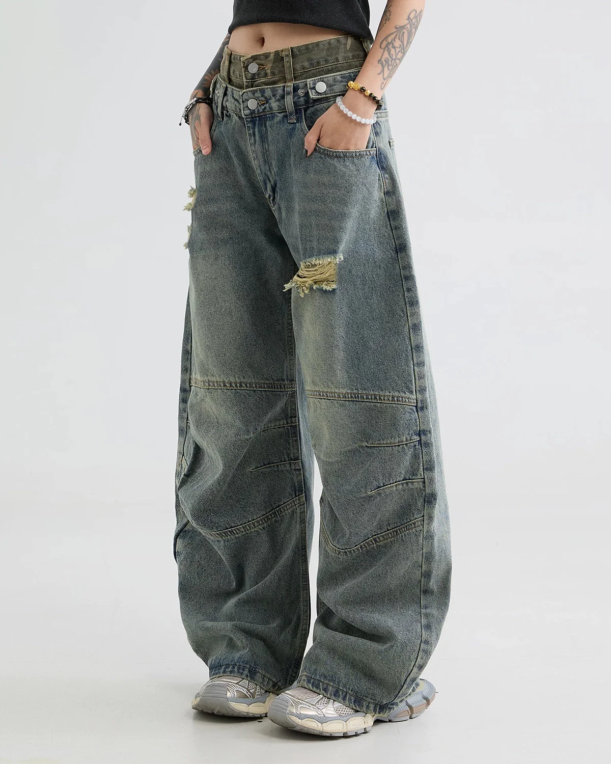 Double Waist Ripped Baggy Jeans | Inflation Streetwear - INFLATION ...